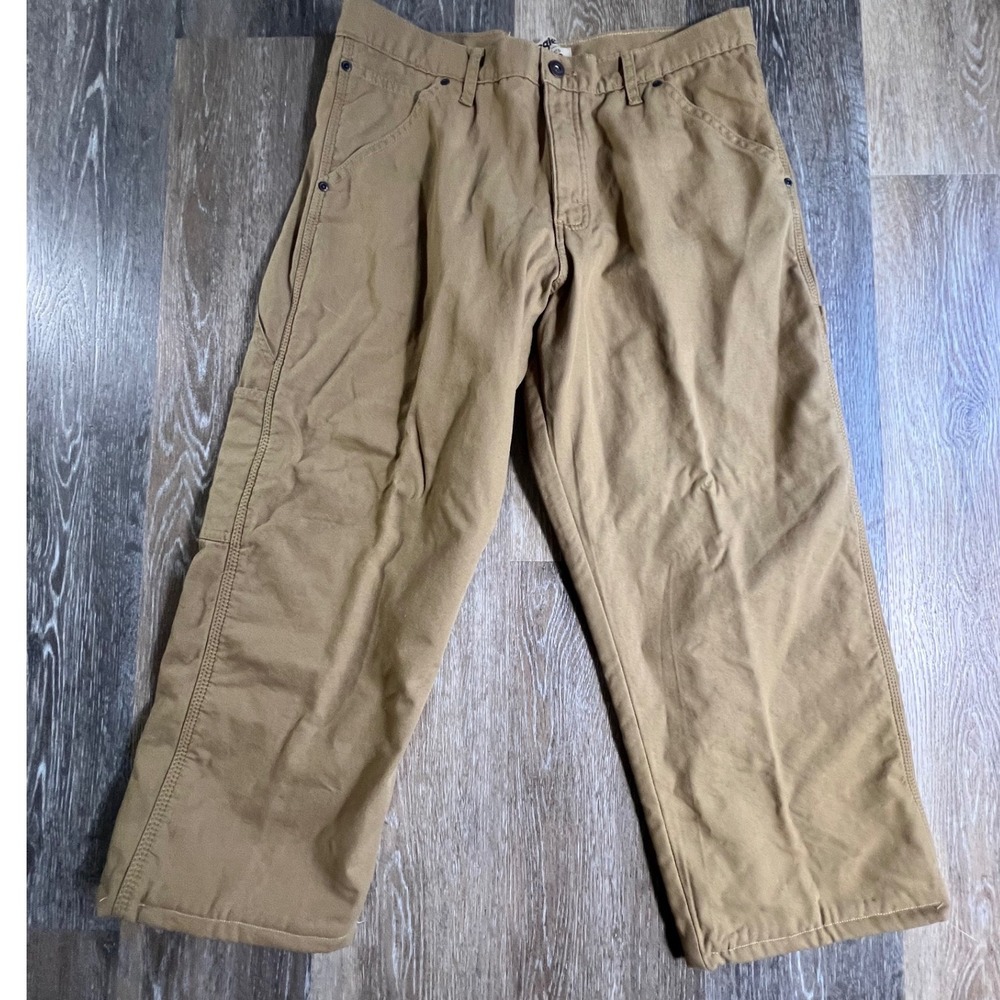 Wrangler Carpenter Pants Mens 32x30 Tan Fleece Lined Canvas ZM4FLAN